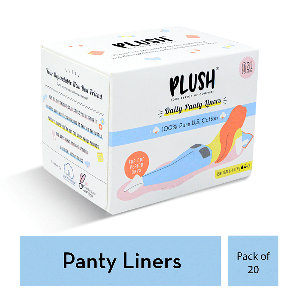 Plush 100% Pure US Cotton Daily Panty Liners, 20 Count, Pack of 1 Plush 100% Pure US Cotton Daily Panty Liners, 20 Count, Pack of 1