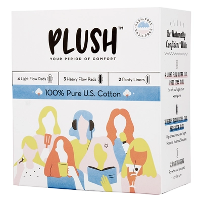 Plush 100% Pure US Cotton Ultra Thin Sanitary Pads, 7 Count, Pack of 1