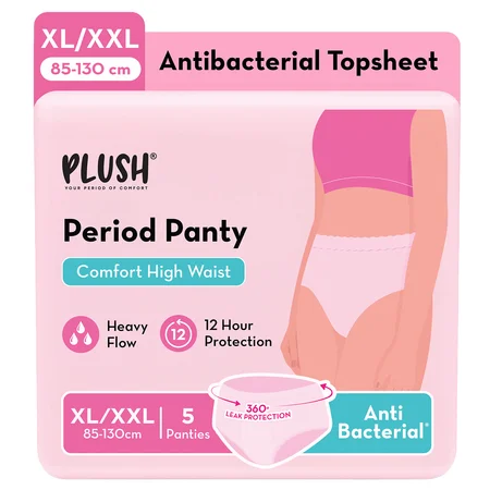 Plush Comfort High Waist Period Panties XL-XXL, 5 Count
