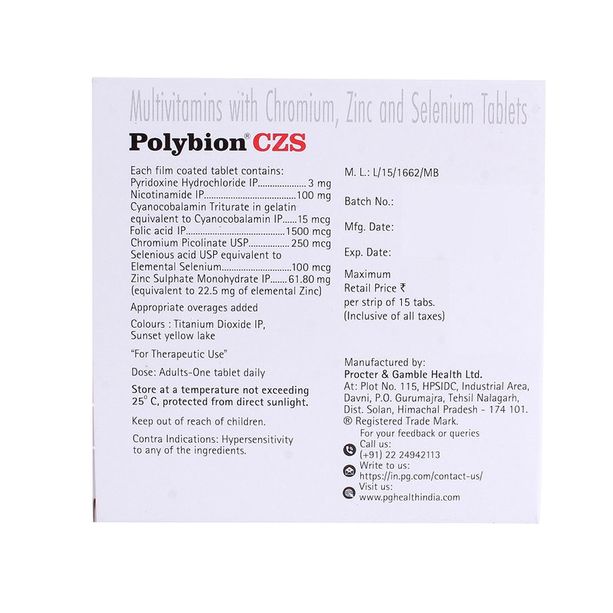 Polybion CZS Tablet 15's, Pack of 15 Polybion CZS Tablet 15's, Pack of 15