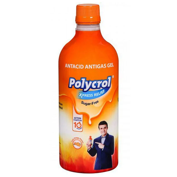 Polycrol-Xpress Relief Sugar Free Orange Flavour Antacid Gel, 450 ml