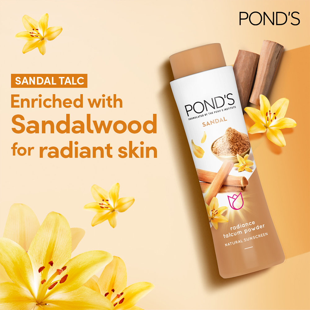 Pond's Sandal Radiance Talc Powder 50 gm | Goodness Of Sandalwood | With Natural Sunscreen | Fight Body Odour | For Fresh & Radiant Skin | Ideal For Both men & Women, Pack of 1 Pond's Sandal Radiance Talc Powder 50 gm | Goodness Of Sandalwood | With Natural Sunscreen | Fight Body Odour | For Fresh & Radiant Skin | Ideal For Both men & Women, Pack of 1