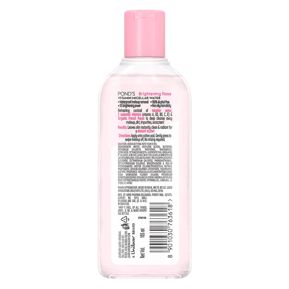 Pond's Vitamin Brightening Rose Micellar Water, 105 ml, Pack of 1 Pond's Vitamin Brightening Rose Micellar Water, 105 ml, Pack of 1