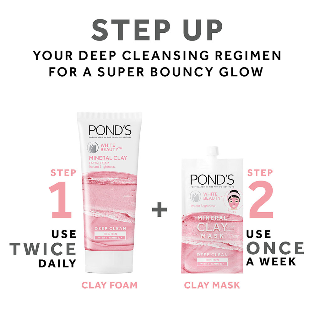Pond's White Beauty Mineral Clay Mask 8 gm | Mineral Clay & Vitamin B3+ | Deep Cleansing | For Instant Brightness, Pack of 1 Pond's White Beauty Mineral Clay Mask 8 gm | Mineral Clay & Vitamin B3+ | Deep Cleansing | For Instant Brightness, Pack of 1
