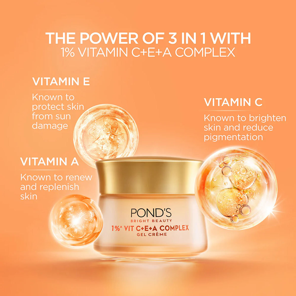 Ponds Bright Beauty Vitamin C+E+A Gel Creme, 50 gm, Pack of 1 Ponds Bright Beauty Vitamin C+E+A Gel Creme, 50 gm, Pack of 1