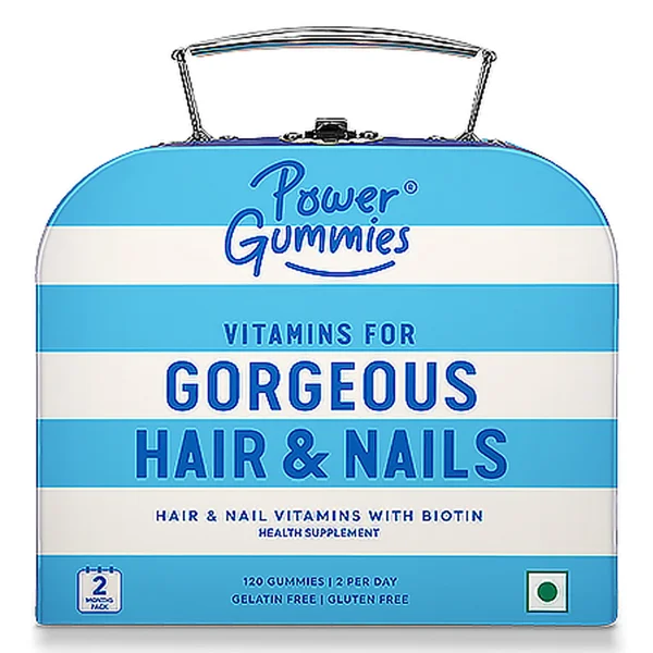 Power Gummies Hair &amp; Nail Vitamins with Biotin Mixed Berry Flavour Gummies, 120 Count, Pack of 1