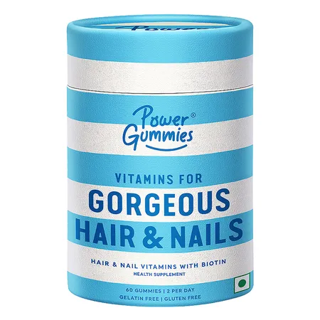 Power Gummies Hair & Nail Vitamins with Biotin Mixed Berry Flavour Gummies, 60 Count