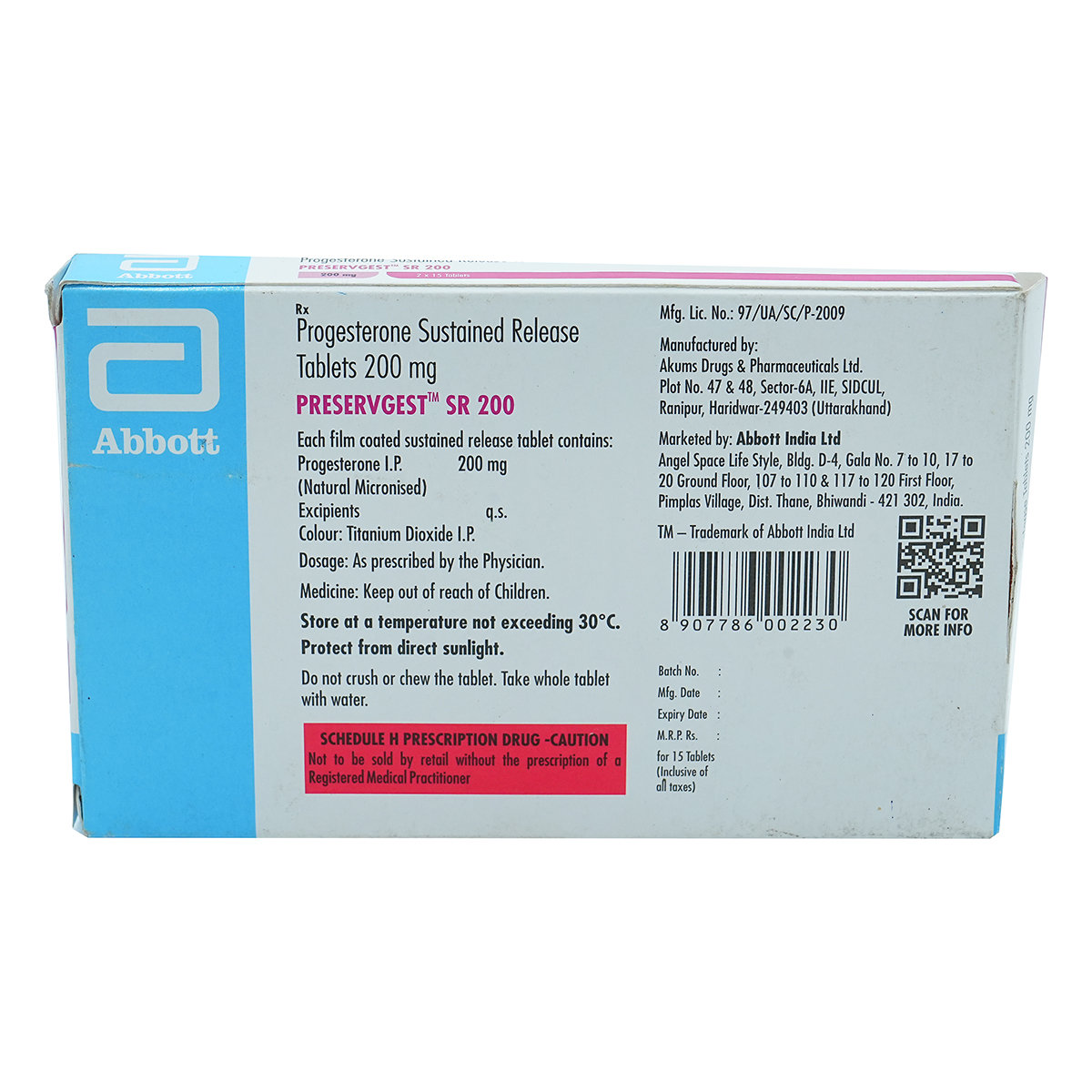 Preservgest SR 200 Tablet 15's, Pack of 15 TABLETS Preservgest SR 200 Tablet 15's, Pack of 15 TABLETS