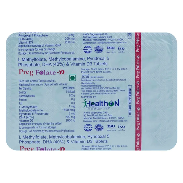 Preg Folate-D Tablet 15's, Pack of 15