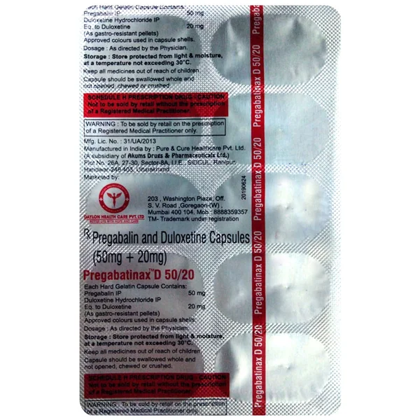 Pregabatinax D 50/20 Capsule 10's