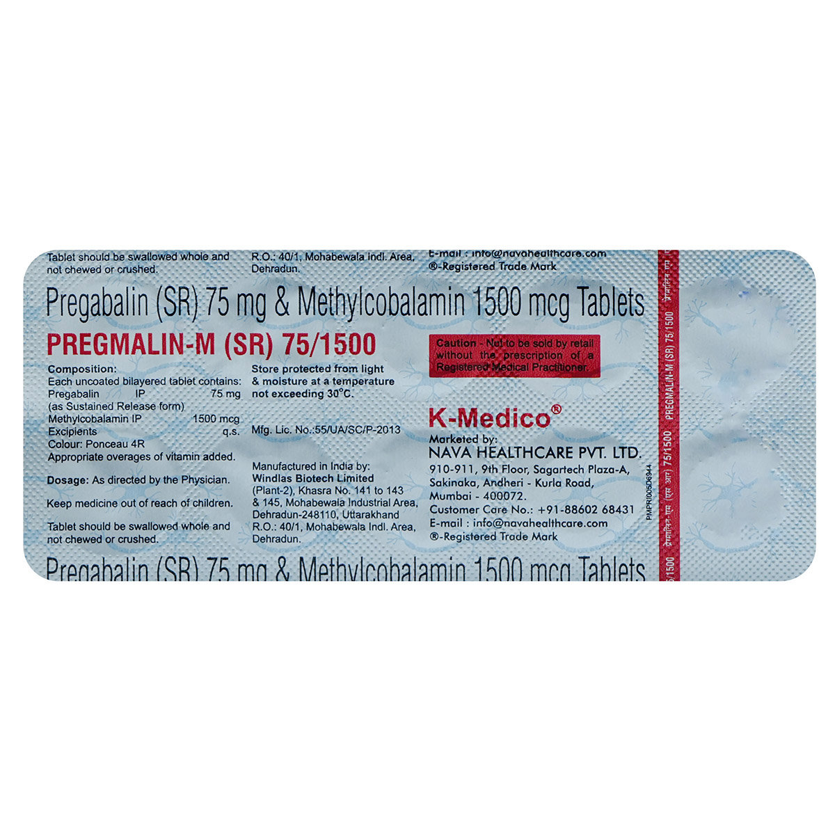 Pregmalin-M SR 75/1500 Tablet 10's, Pack of 10 TABLETS Pregmalin-M SR 75/1500 Tablet 10's, Pack of 10 TABLETS