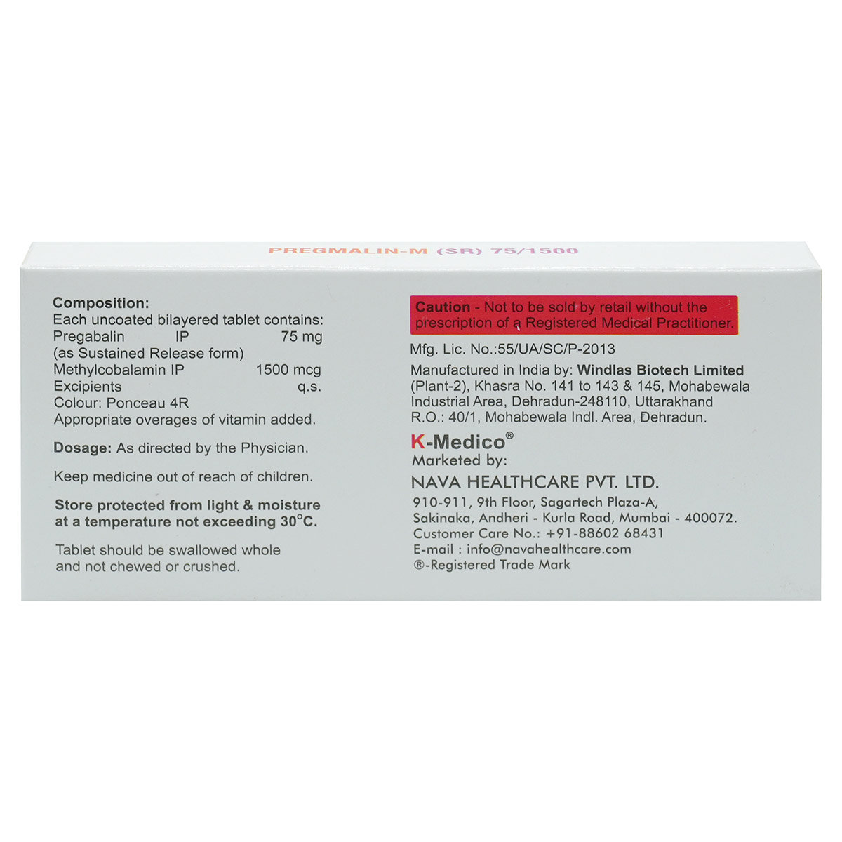 Pregmalin-M SR 75/1500 Tablet 10's, Pack of 10 TABLETS Pregmalin-M SR 75/1500 Tablet 10's, Pack of 10 TABLETS