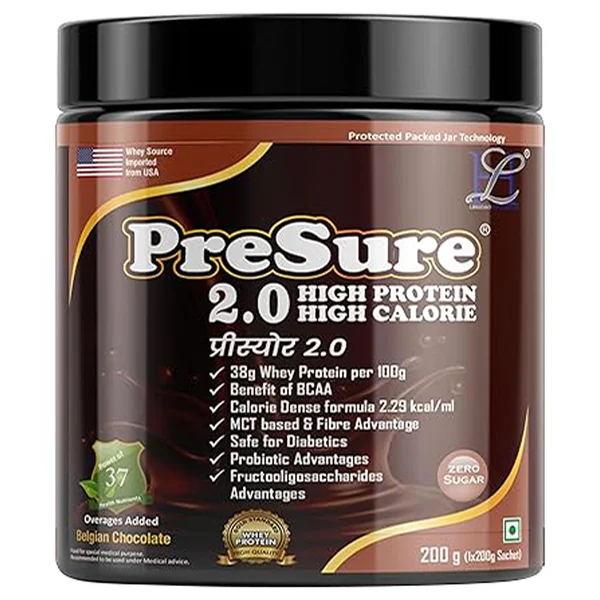 Presure 2.0 Belgian Chocolate Flavour High Protein Powder, 200 gm Jar