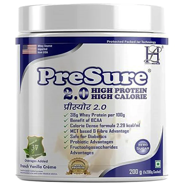 Presure 2.0 French Vanilla Creme Flavour High Protein Powder, 200 gm Jar