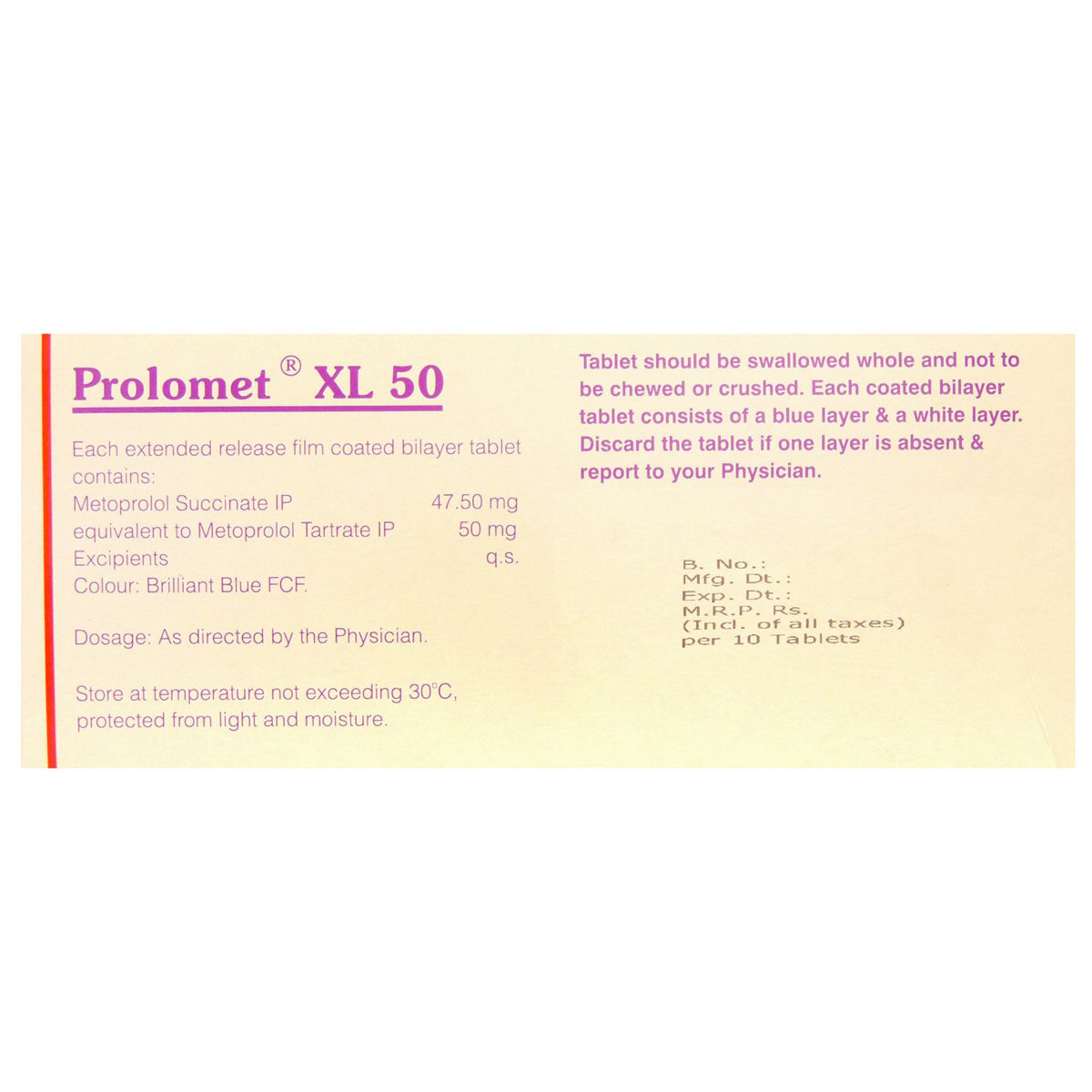 Prolomet XL 50 Tablet 10's, Pack of 10 TABLETS Prolomet XL 50 Tablet 10's, Pack of 10 TABLETS