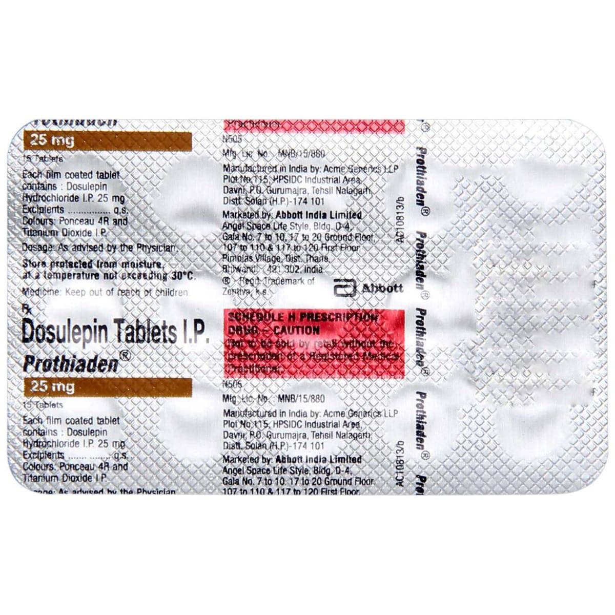 Prothiaden 25 mg Tablet 15's, Pack of 15 TABLETS Prothiaden 25 mg Tablet 15's, Pack of 15 TABLETS