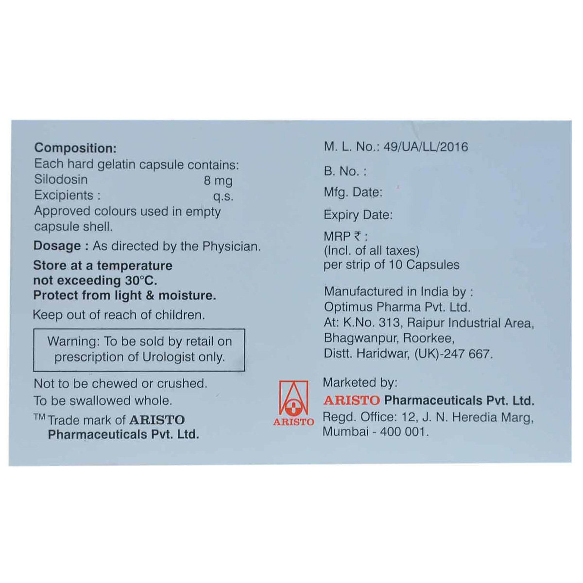 Prostagard 8 Capsule 10's, Pack of 10 CAPSULES Prostagard 8 Capsule 10's, Pack of 10 CAPSULES