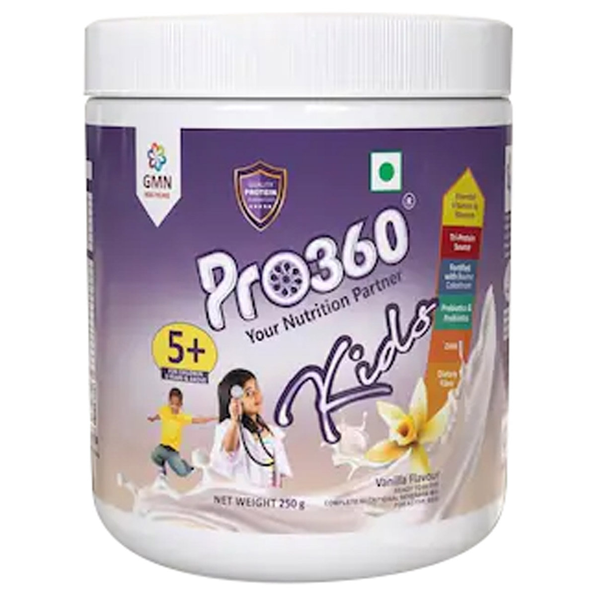 Pro360 Kids Real Vanilla Flavour Powder 250 gm, Pack of 1 Pro360 Kids Real Vanilla Flavour Powder 250 gm, Pack of 1