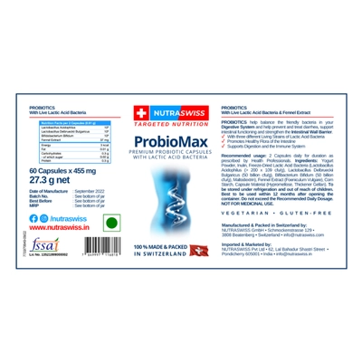 Nutraswiss ProbioMax Probiotic, 60 Capsules, Pack of 1