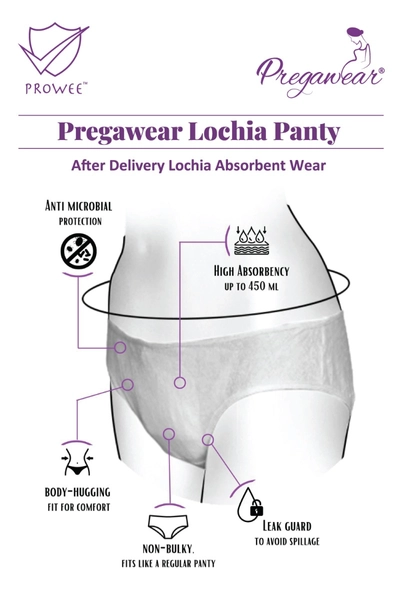 Prowee Pregawear After Delivery Lochia Absorbent Wear Panty Large, 5 Count, Pack of 1