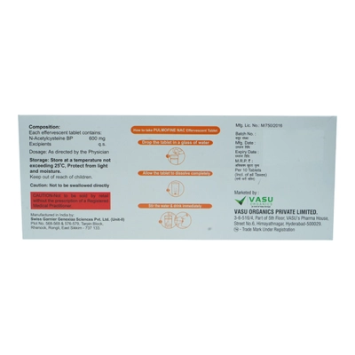 Pulmofine Nac 600 Sugar Free Orange Effervescent Tablet 10's, Pack of 10 TabletS