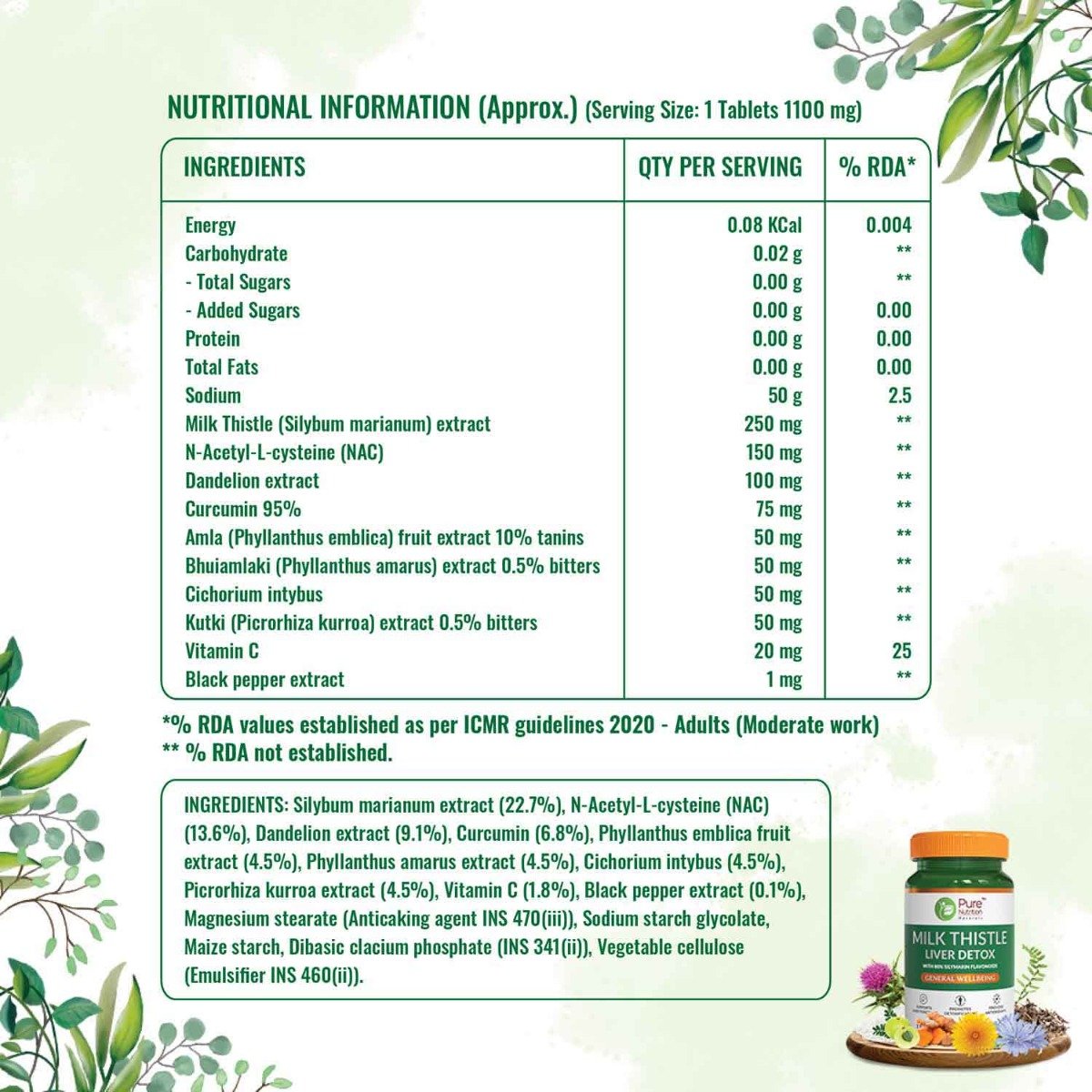 Pure Nutrition Milk Thistle Liver Detox, 60 Tablets, Pack of 1 Pure Nutrition Milk Thistle Liver Detox, 60 Tablets, Pack of 1