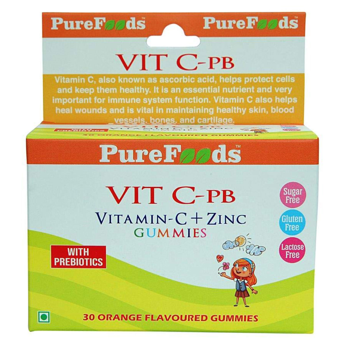 Buy Pure Foods Vit C-Pb Vitamin-C+Zinc Orange Flavour, 30 Gummies Online