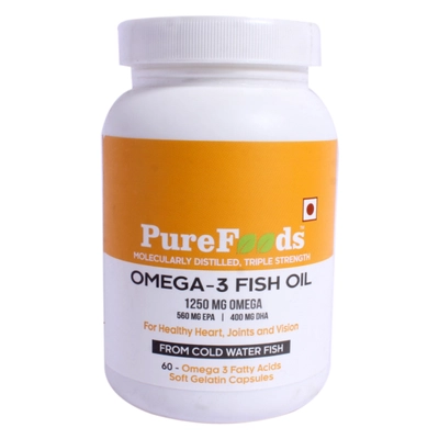 PureFoods OMEGA-3 Fish Oil, 60 Capsules, Pack of 1