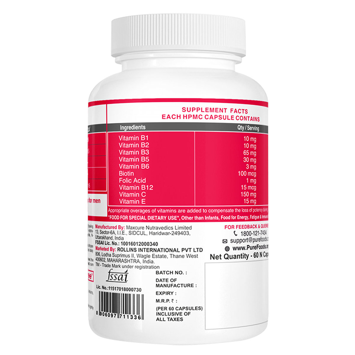 PureFoods B-Complex, 60 Capsules, Pack of 1 PureFoods B-Complex, 60 Capsules, Pack of 1