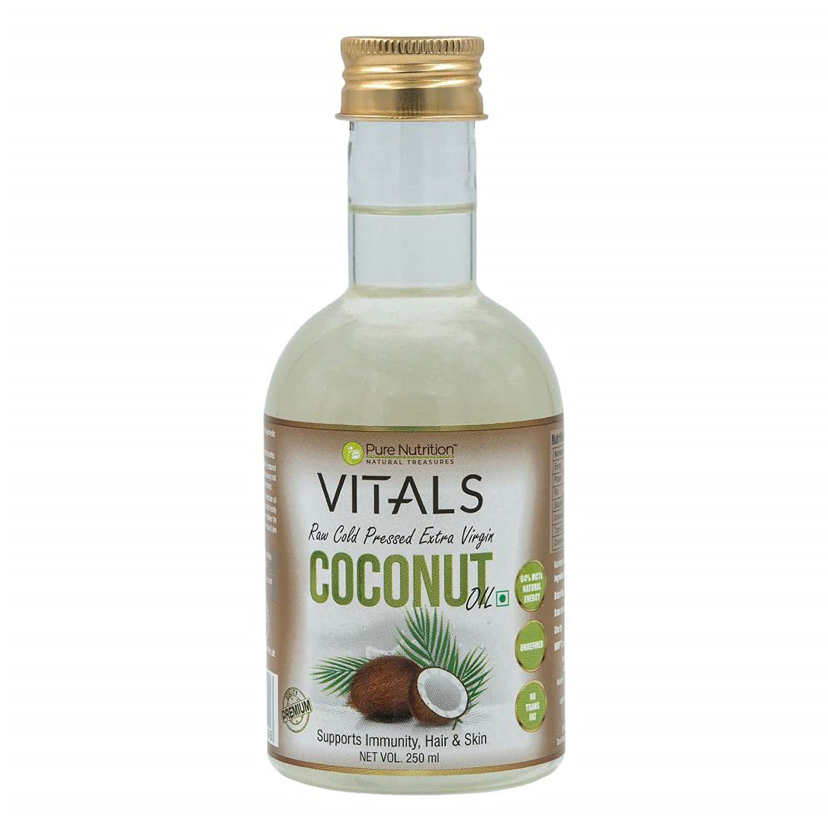 Buy Pure Nutrition Vitals Raw Cold Pressed Extra Virgin Coconut Oil, 250 ml Online