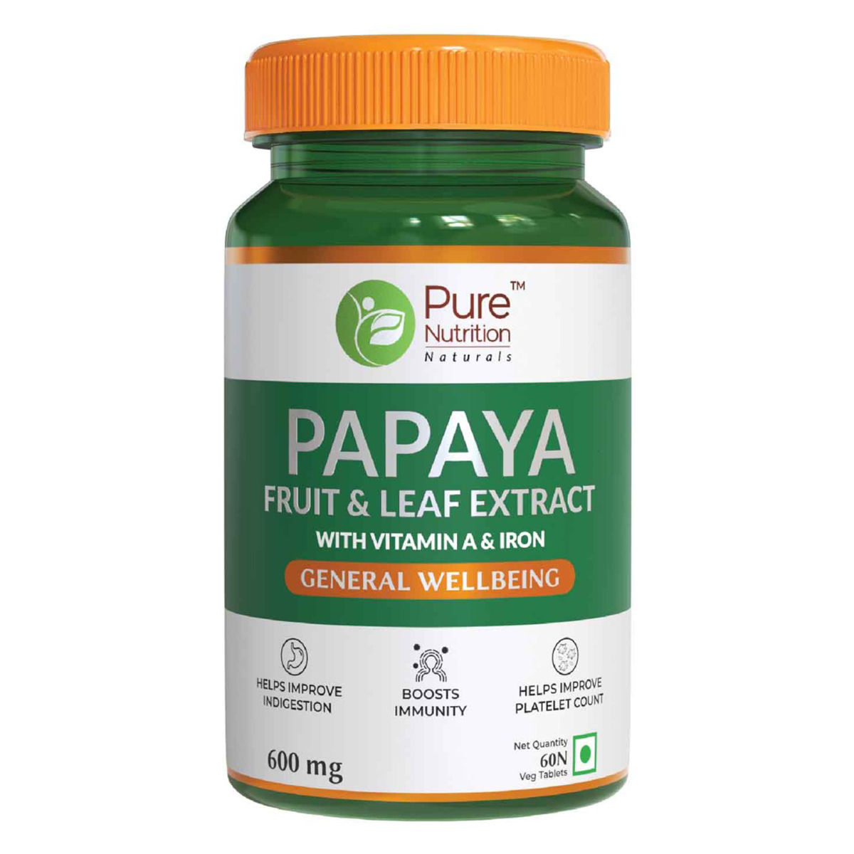 Buy Pure Nutrition Papaya Fruit & Leaf Extract 600 mg, 60 Tablets Online