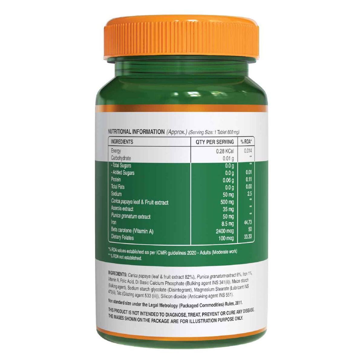 Pure Nutrition Papaya Fruit & Leaf Extract 600 mg, 60 Tablets Price