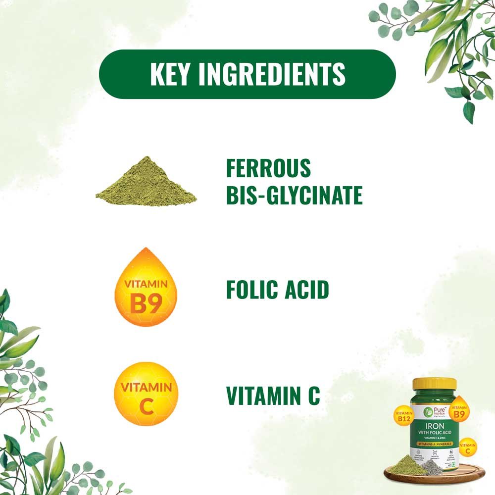 Pure Nutrition Iron with Folic Acid 350 mg, 60 Tablets, Pack of 1 Pure Nutrition Iron with Folic Acid 350 mg, 60 Tablets, Pack of 1