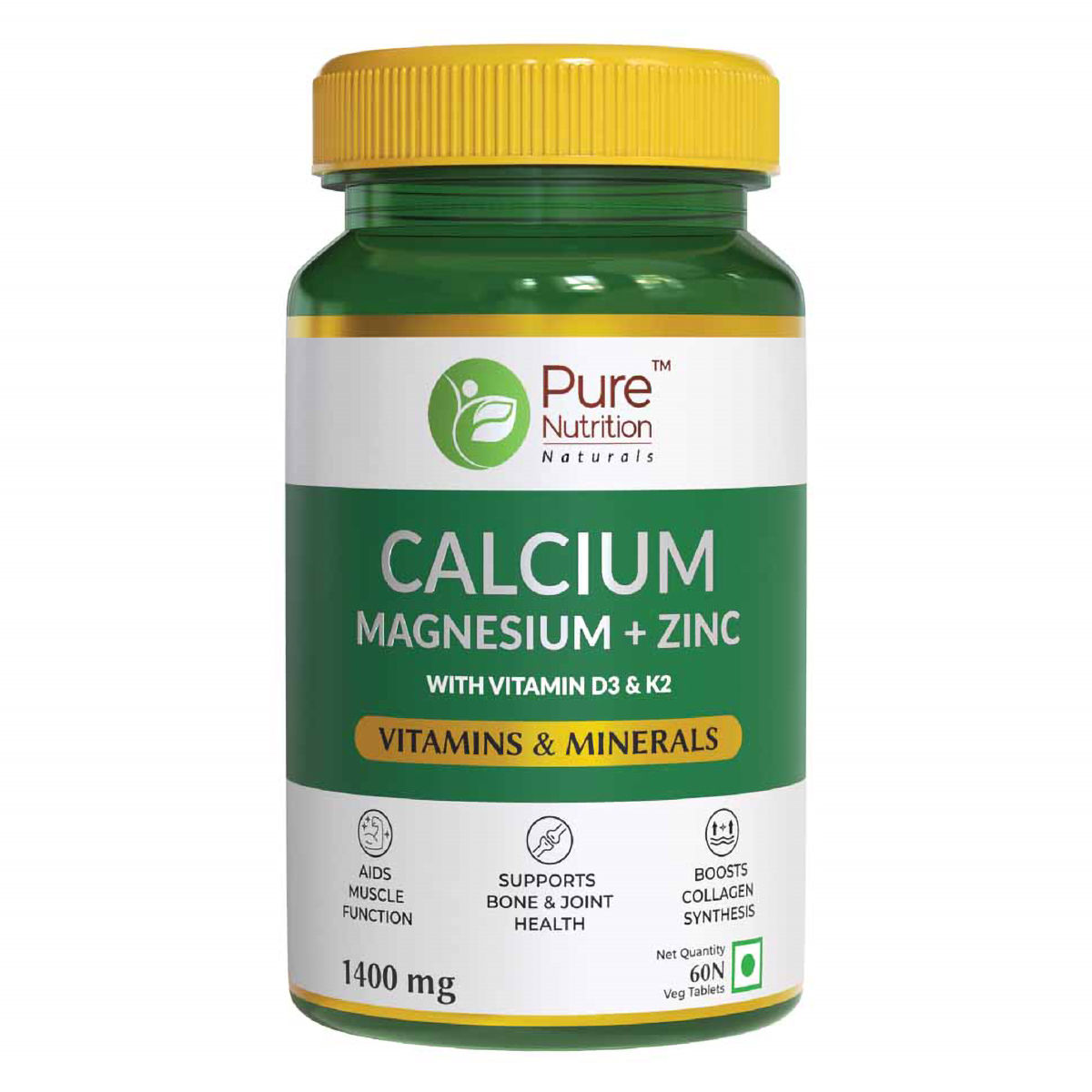 Buy Pure Nutrition Calcium Magnesium + Zinc 1400 mg, 60 Tablets Online