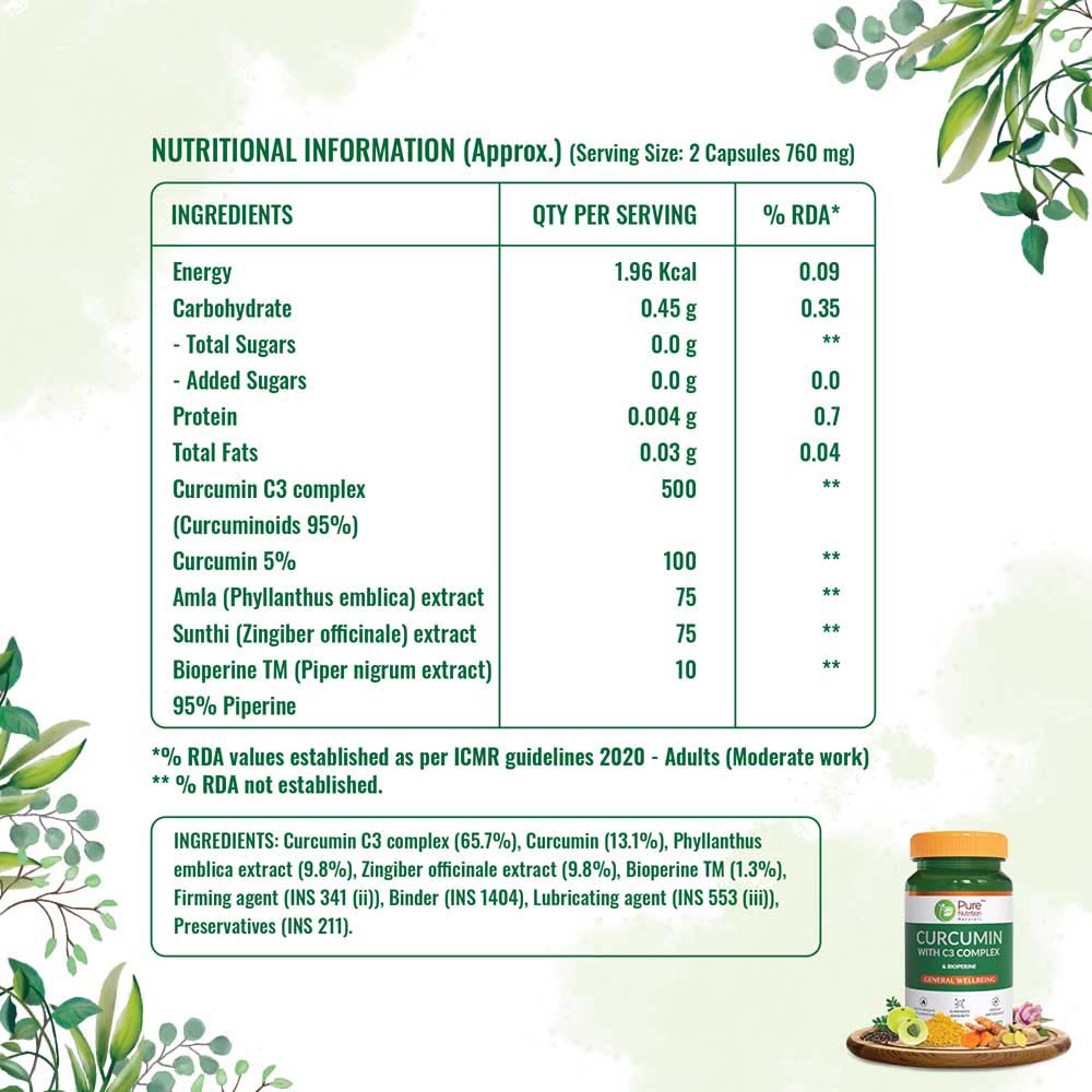 Pure Nutrition Curcumin with C3 Complex 760 mg, 60 Capsules, Pack of 1 Pure Nutrition Curcumin with C3 Complex 760 mg, 60 Capsules, Pack of 1