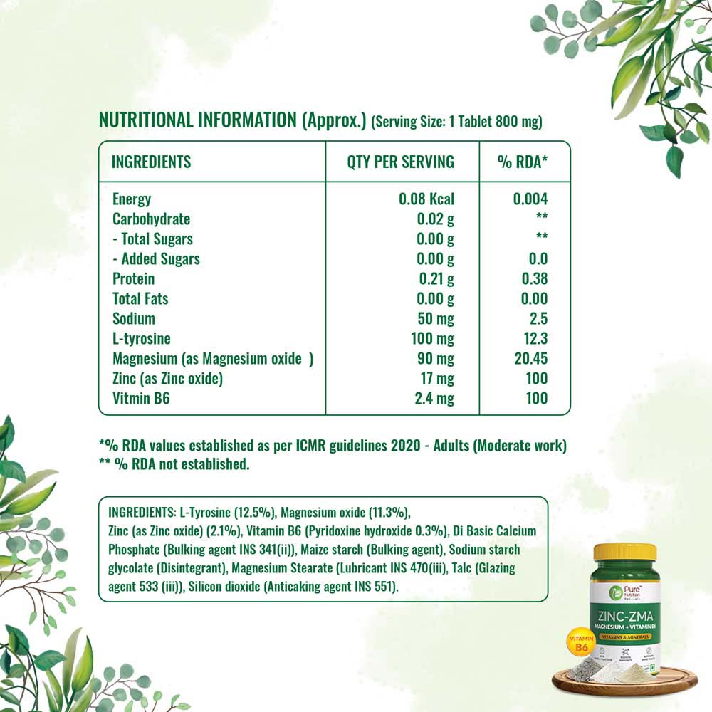 Pure Nutrition ZincZMA 800 mg, 60 Tablets Price, Uses, Side Effects