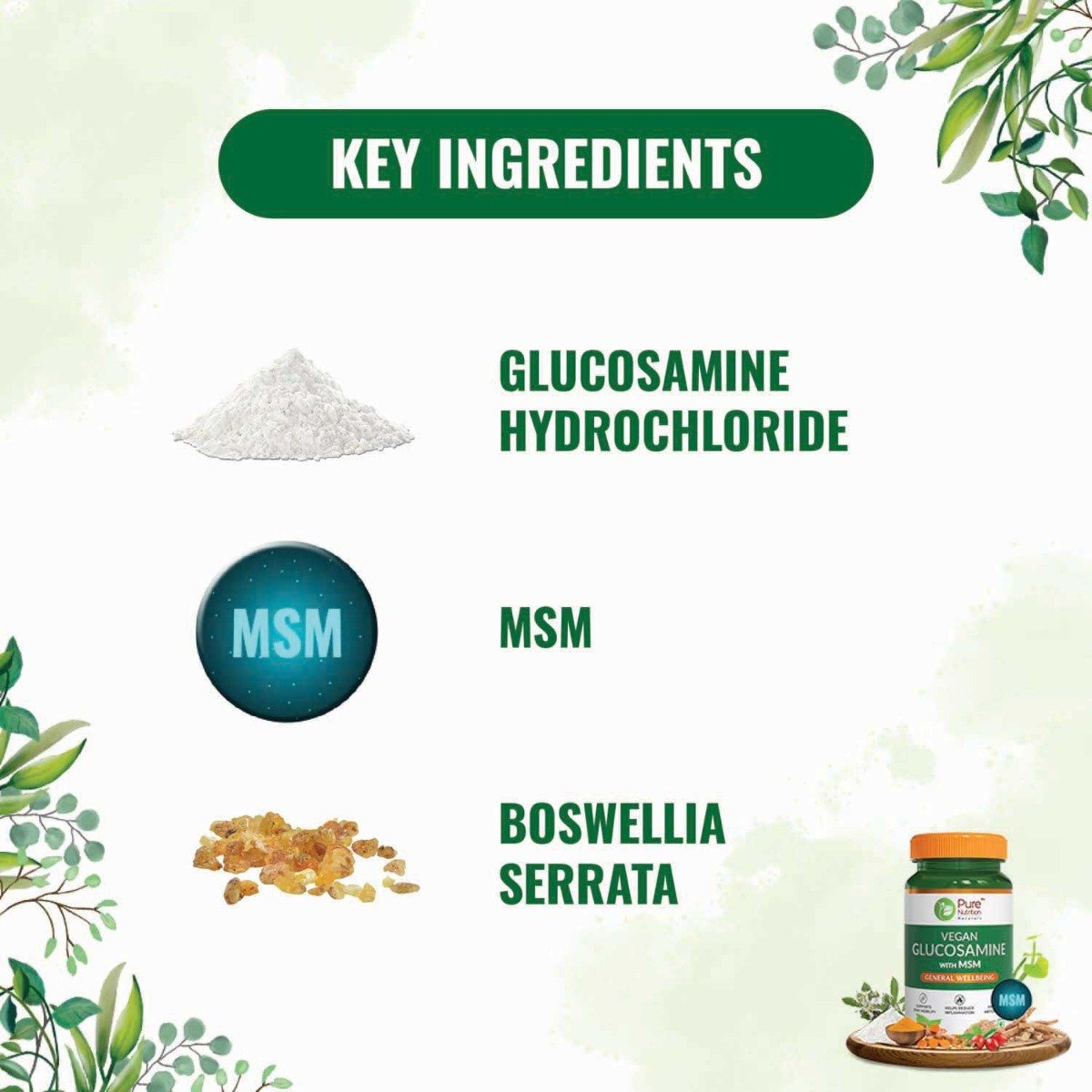 Pure Nutrition Vegan Glucosamine with MSM 1500 mg, 60 Tablets, Pack of 1 Pure Nutrition Vegan Glucosamine with MSM 1500 mg, 60 Tablets, Pack of 1