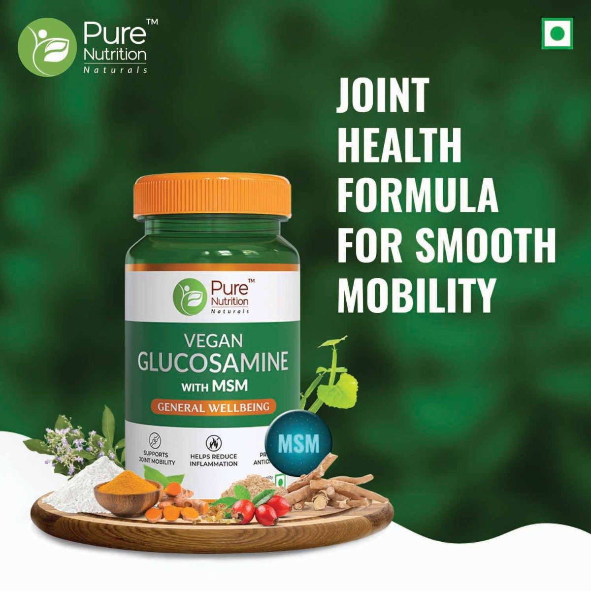 Pure Nutrition Vegan Glucosamine with MSM 1500 mg, 60 Tablets, Pack of 1 Pure Nutrition Vegan Glucosamine with MSM 1500 mg, 60 Tablets, Pack of 1