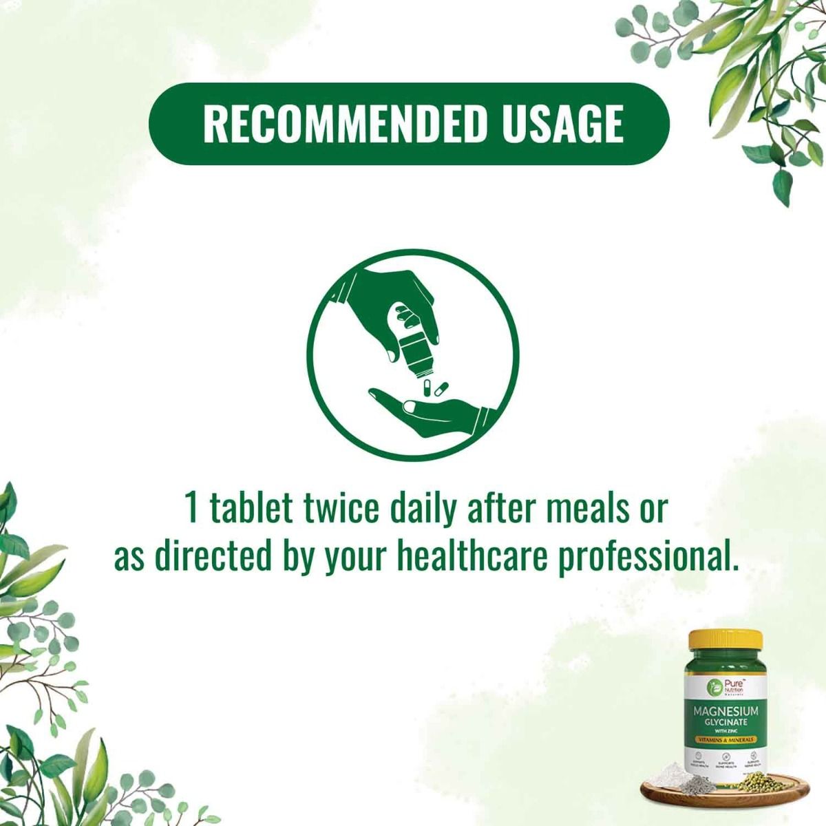 Pure Nutrition Magnesium Glycinate with Zinc 350 mg, 60 Tablets Price