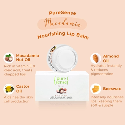 Pure Sense Relax Macadamia Nourishing Lip Balm 5 gm | Moisturises And Softens Lips | Prevent Chapping | Lightweight | Non Sticky, Pack of 1