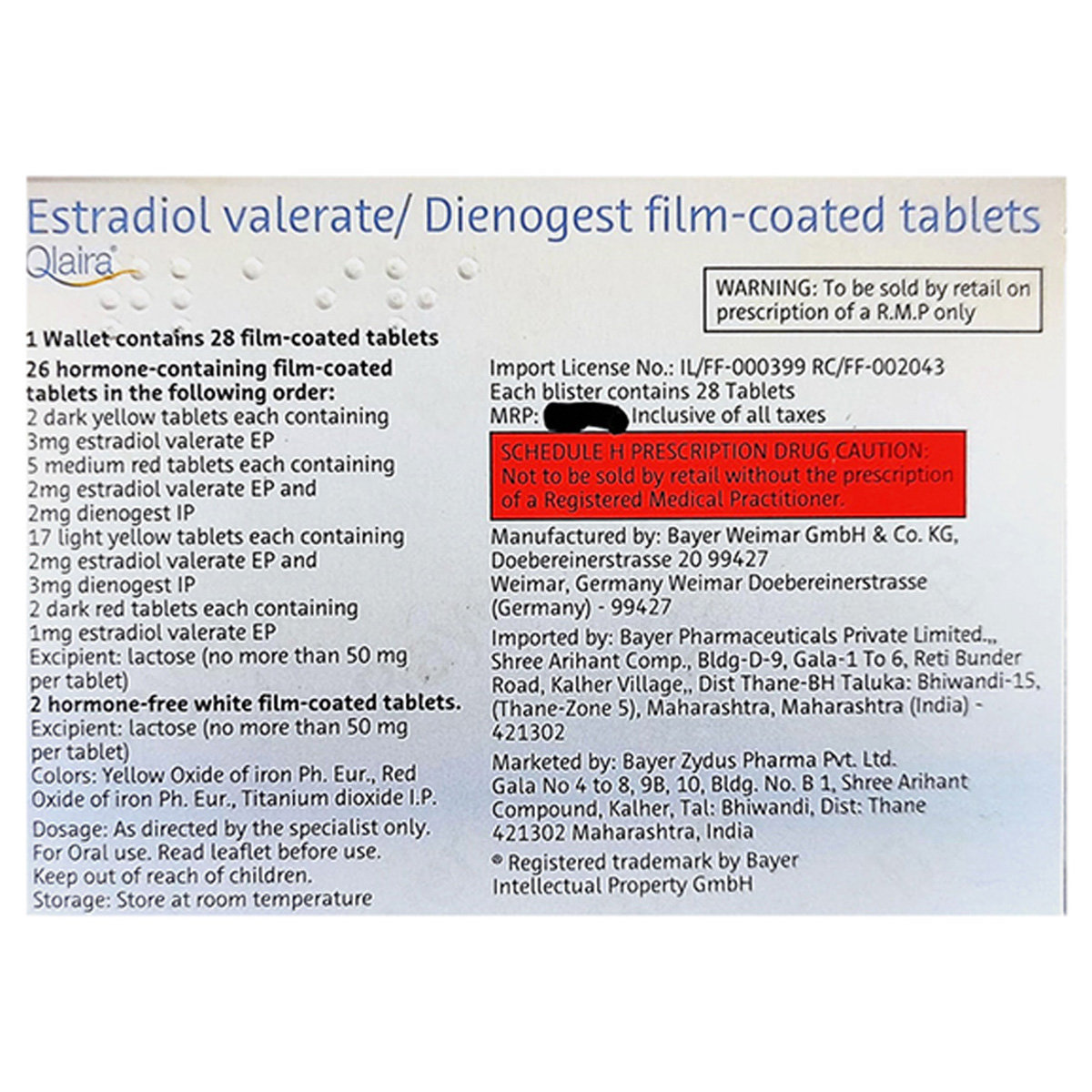 Qlaira Film-Coated Tablet 28's, Pack of 1 Tablet Qlaira Film-Coated Tablet 28's, Pack of 1 Tablet