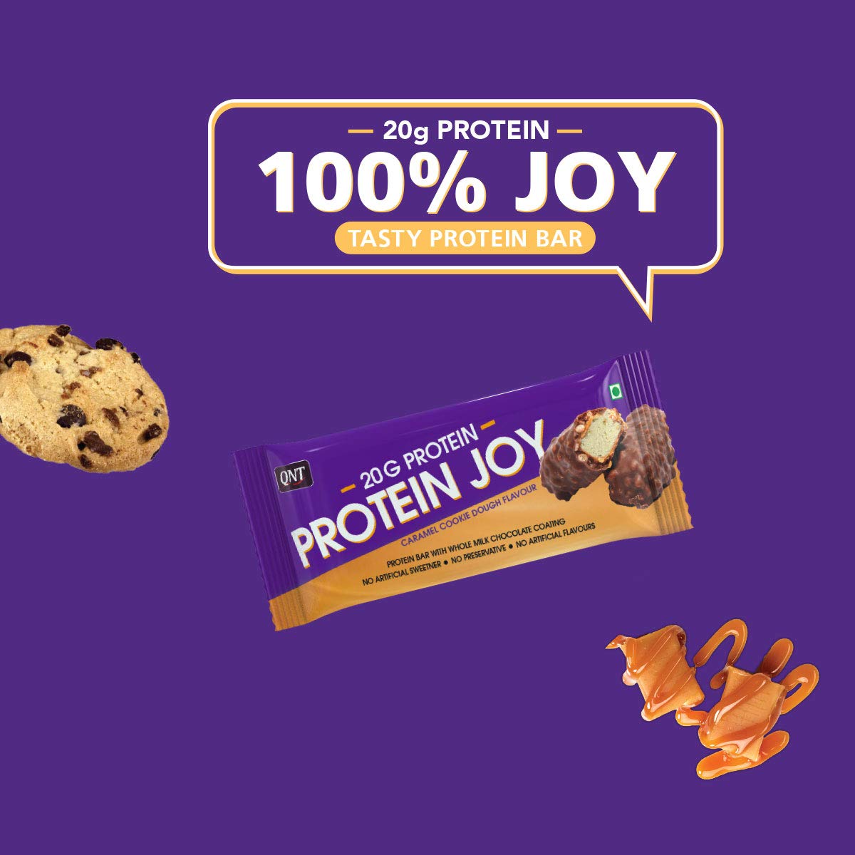 QNT Protein Joy Caramel Cookie Dough Flavour Bar, 70 gm, Pack of 1 QNT Protein Joy Caramel Cookie Dough Flavour Bar, 70 gm, Pack of 1