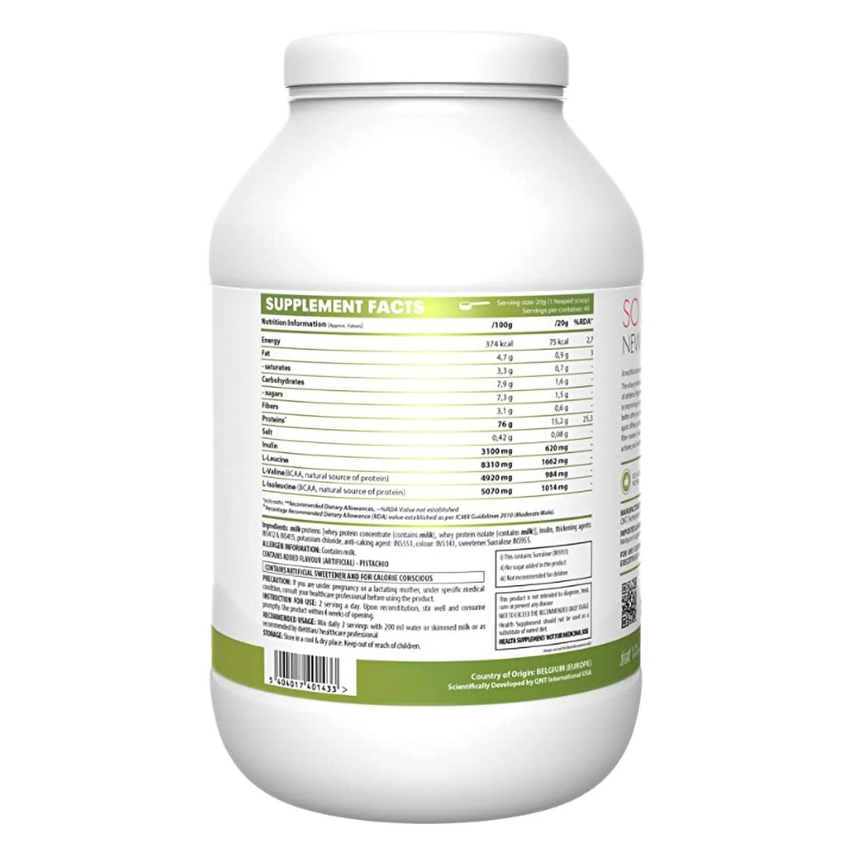 QNT Light Digest Whey Protein Pistachio Flavour Powder, 908 gm, Pack of 1 