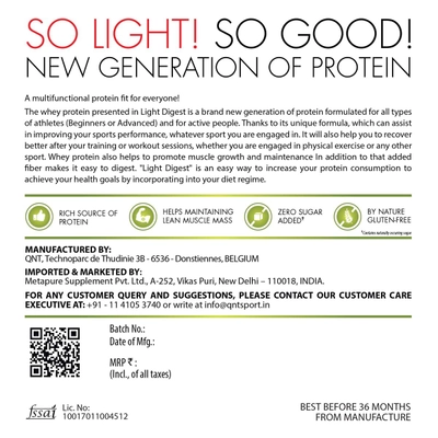 QNT Light Digest Whey Protein Pistachio Flavour Powder, 908 gm, Pack of 1