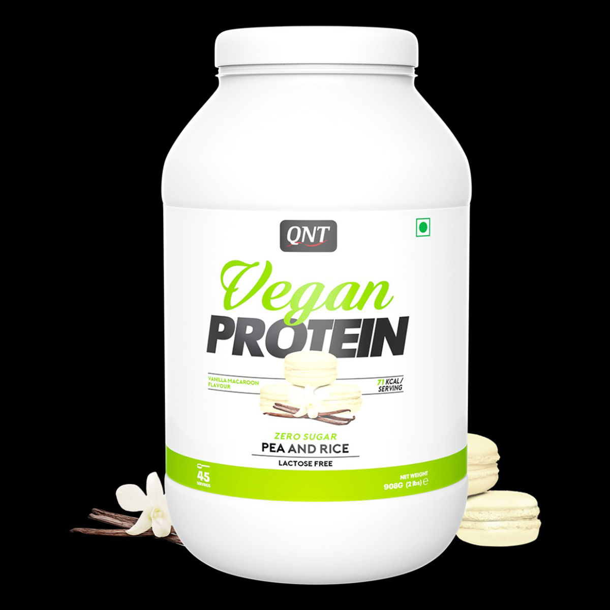 Buy QNT Vegan Protein Vanilla Macaroon Flavour Powder, 908 gm Online