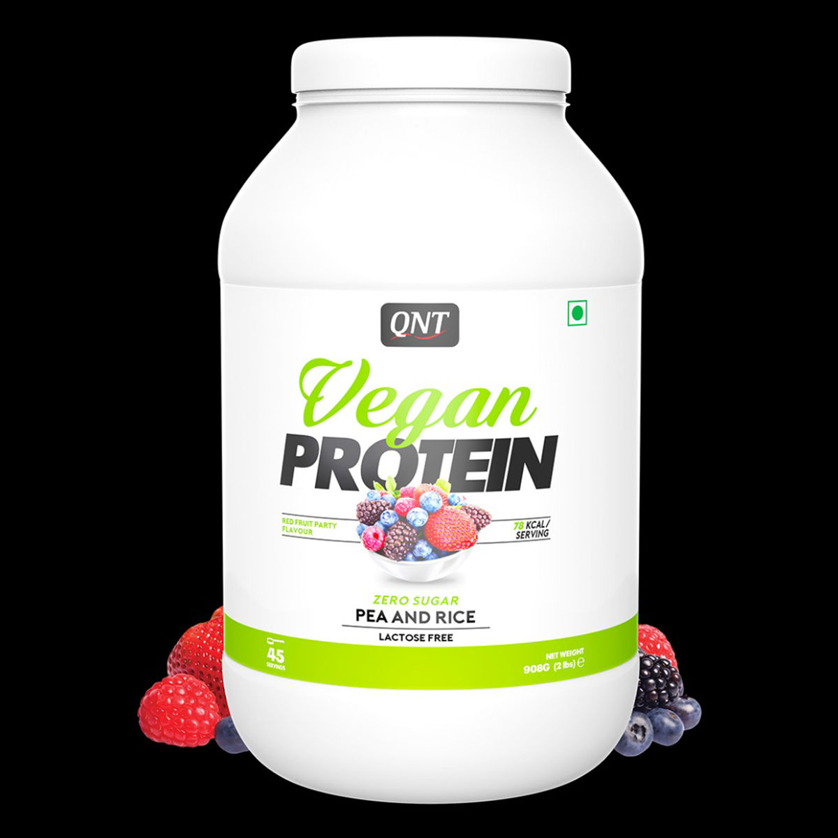 Buy QNT Vegan Protein Red Fruit Party Flavour Powder, 908 gm Online