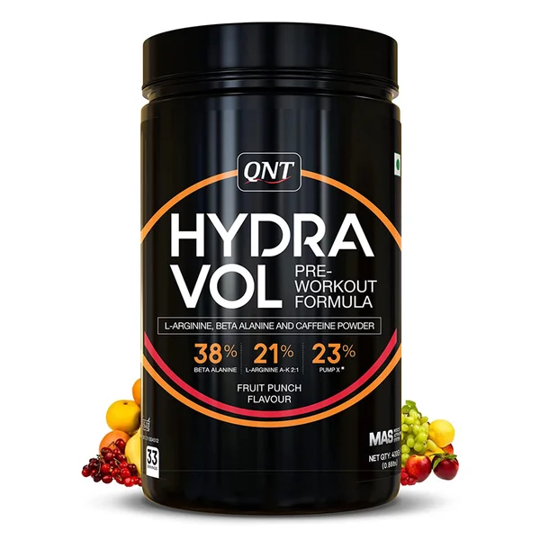 QNT Hydra Vol Pre-Workout Fruit Punch Flavour Powder, 400 gm