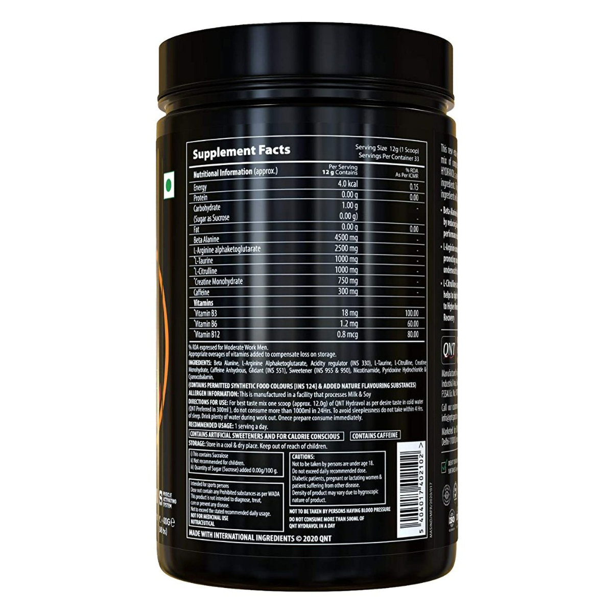 QNT Hydra Vol Pre-Workout Pasteque Flavour Powder, 400 gm, Pack of 1 QNT Hydra Vol Pre-Workout Pasteque Flavour Powder, 400 gm, Pack of 1