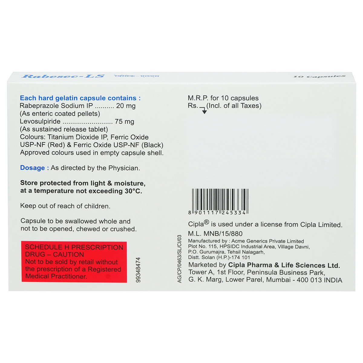 Rabesec-LS Capsule 10's, Pack of 10 CapsuleS Rabesec-LS Capsule 10's, Pack of 10 CapsuleS