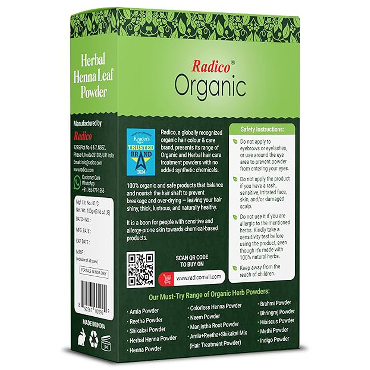 Radico Organic Herbal Henna Powder, 100 gm, Pack of 1 Radico Organic Herbal Henna Powder, 100 gm, Pack of 1